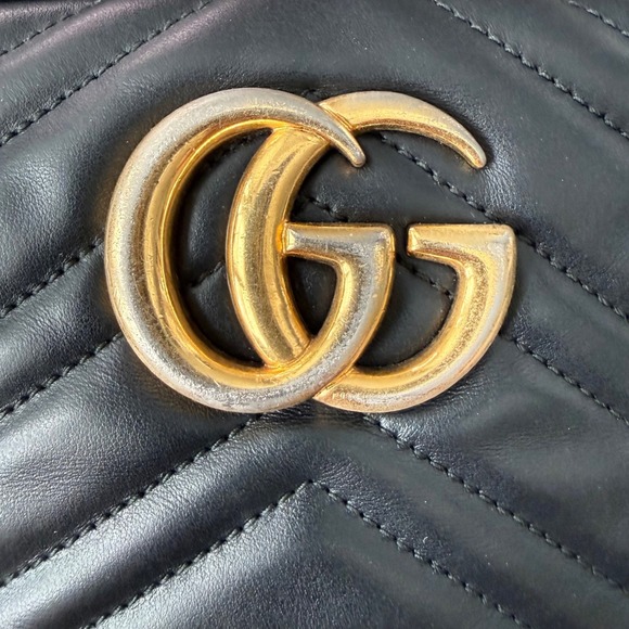 Gucci Marmont Matelasse Camera Bag Black Leather Gold GG Logo Crossbody - Picture 9 of 14